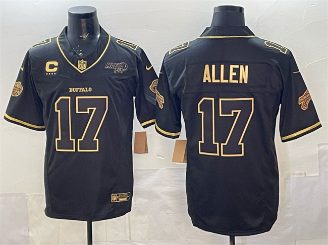 Men's Black Gold Buffalo Bills #17 Josh Allen 2025 F.U.S.E. “Rivalries” With Bills Mafia Patch & 4-Star C Patch Vapor Limited Stitched Football Jersey